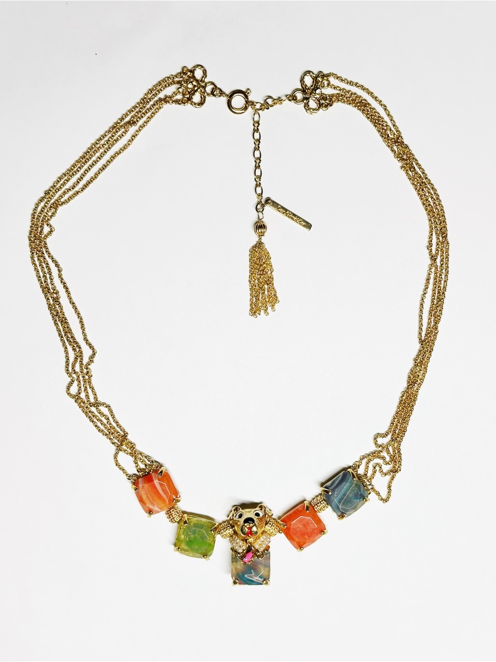 🦮Golden Retriever Labalador  Multi-Stone Tassel Necklace in Orange, Green & Blue